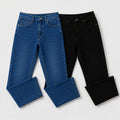 Pack of 2 Mid Blue & Jet Black Jeans | Straight Fit Denim