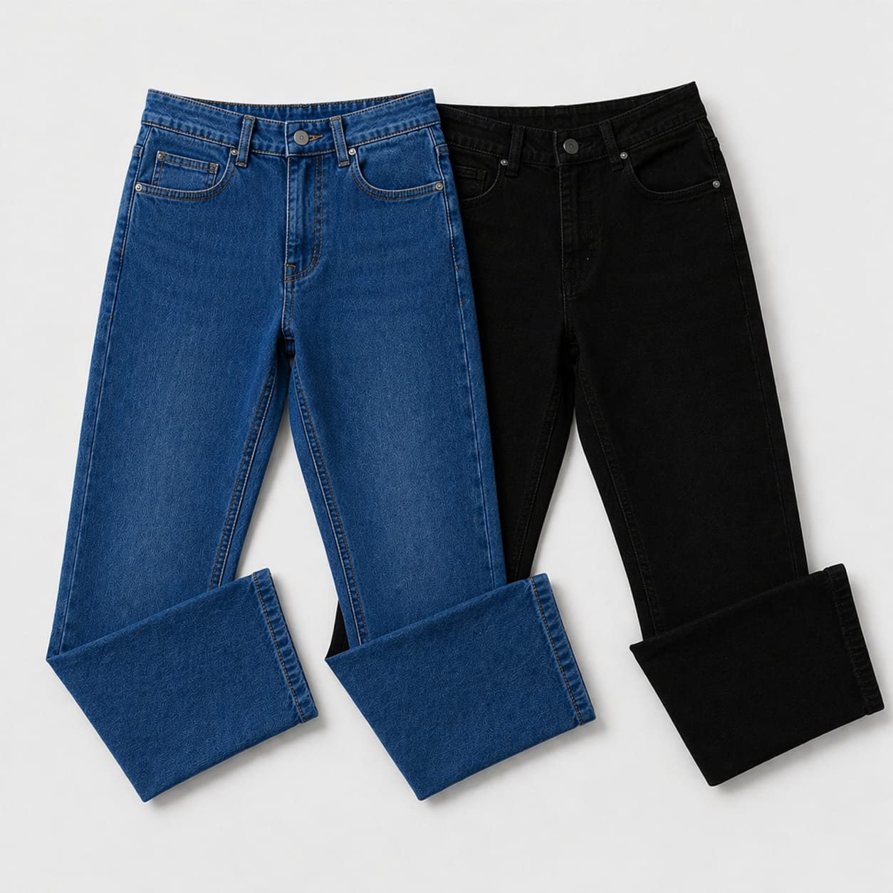Pack of 2 Mid Blue & Jet Black Jeans | Straight Fit Denim